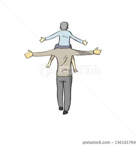 son riding on father neck and spread their arms illustration vector sketch with black lines son riding on father neck and spread their arms illustration vector sketch with black lines 136181769