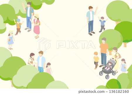 春夏公園景觀插圖。背景素材為等距城市景觀休閒的人。 春夏公園景觀插圖。背景素材為等距城市景觀休閒的人。 136182160