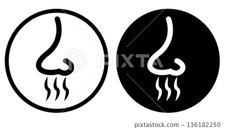 Air quality nose with smoke icon. Nose with smoke sign. Nose odor steam symbol. flat style. 136182250