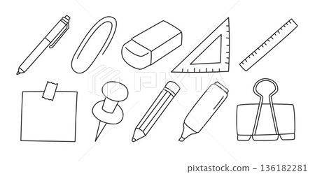 Cute educational stationery icon elements with doodle hand drawn style. Cute educational stationery icon elements with doodle hand drawn style. 136182281