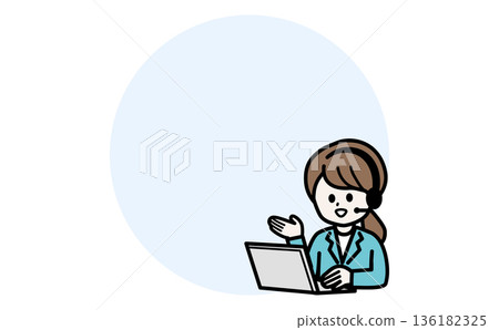 Illustration of an IT support staff member providing online guidance on a laptop Illustration of an IT support staff member providing online guidance on a laptop 136182325