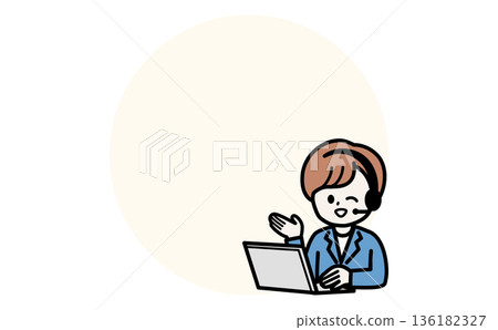 Illustration of a support staff member using a laptop to provide online support Illustration of a support staff member using a laptop to provide online support 136182327