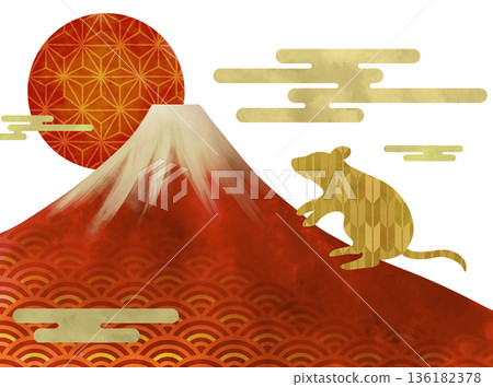 寓意吉祥的日式新年老鼠插畫 寓意吉祥的日式新年老鼠插畫 136182378