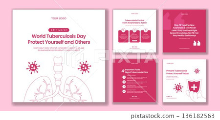 World Tuberculosis Day Flat Cartoon Hand Drawn Social Media Post Template Illustration 136182563