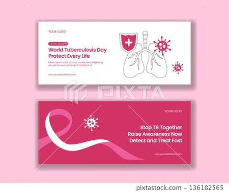 World Tuberculosis Day Horizontal Banner With Flat Cartoon Hand Drawn Illustration 136182565