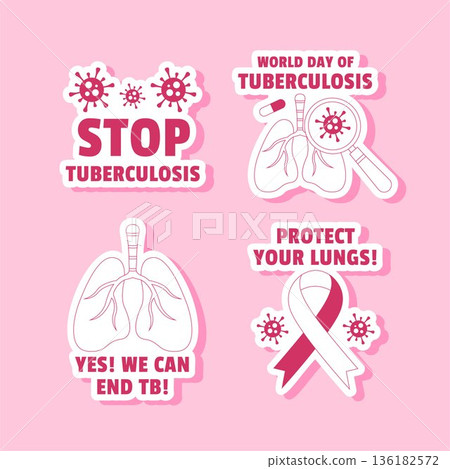World Tuberculosis Day Flat Cartoon Hand Drawn Label Background Illustration 136182572