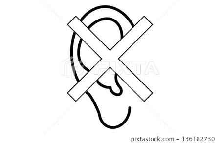 A concept icon of sound insulation and silence, symbolizing consideration for those with hearing loss. 136182730
