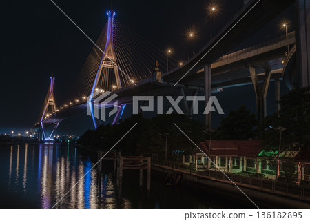 Night Scene Bhumibol Bridge, Bangkok, Thailand Night Scene Bhumibol Bridge, Bangkok, Thailand 136182895