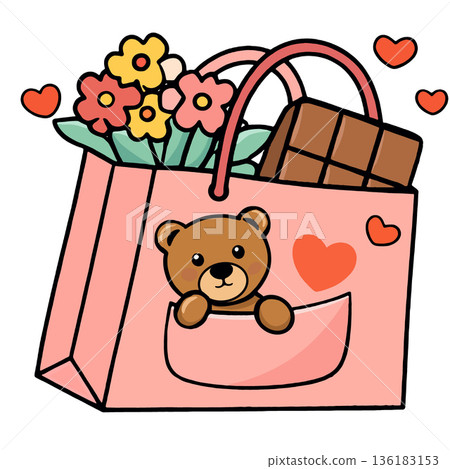 Gift bag teddy bear chocolate flower heart cute pink love romantic cheerful Gift bag teddy bear chocolate flower heart cute pink love romantic cheerful 136183153