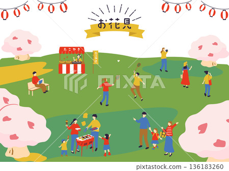 People enjoying cherry blossom viewing in spring 136183260