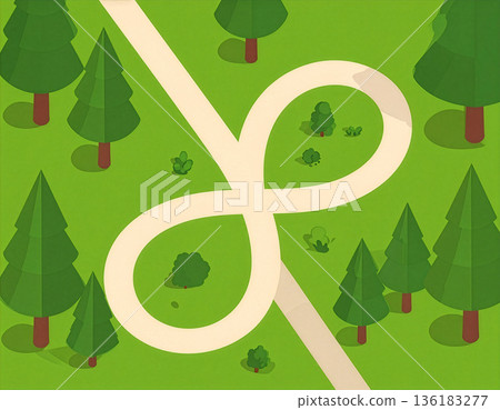 Two diverging paths in the forest, overhead or isometric view, choice and decision concept Two diverging paths in the forest, overhead or isometric view, choice and decision concept 136183277