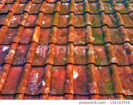 the tile roof is mossy because it is old 136183458