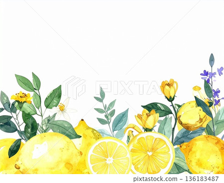 Illustration of lemon drawn in watercolor 136183487