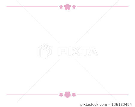 Cherry blossoms / Japanese style / frame / top and bottom / pink / illustration / material 136183494