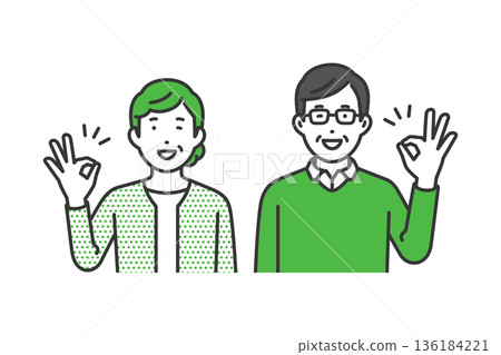 OK sign, casual clothes elderly men and women 136184221