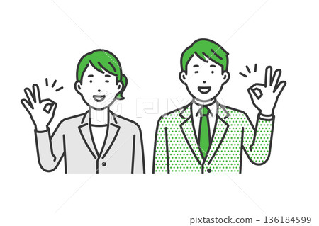 OK sign, men and women in suits 136184599