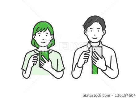 看著手機，創作休閒男女裝 136184604