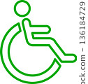 Green line drawing wheelchair symbol vector illustration 136184729