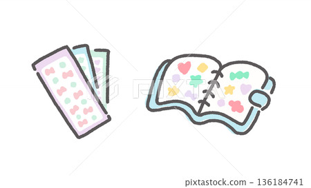 可愛的手繪貼紙書和貼紙套裝，淺藍色 136184741