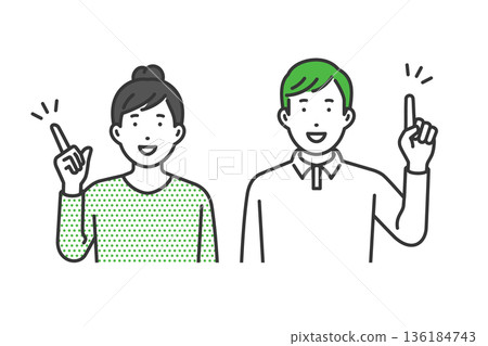 指著休閒裝的男女 136184743