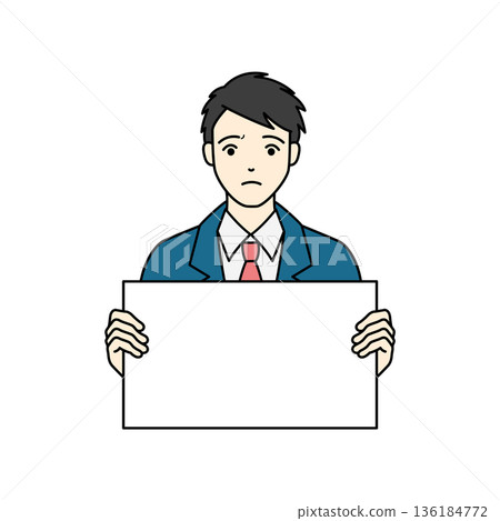 一名高中男生手持白板,神情憂慮地尋求建議。 一名高中男生手持白板,神情憂慮地尋求建議。 136184772