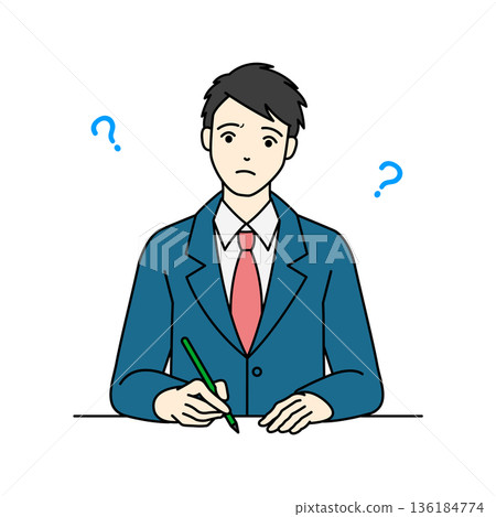 一名身穿校服的高中男生在學習時撞到牆後，歪著頭，一臉擔憂。 136184774