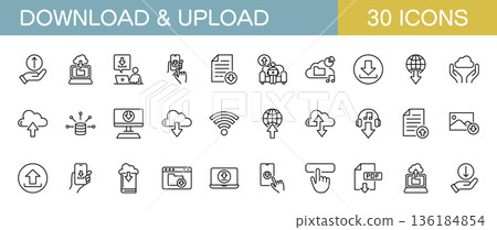 Download and upload line icon set Download and upload line icon set 136184854