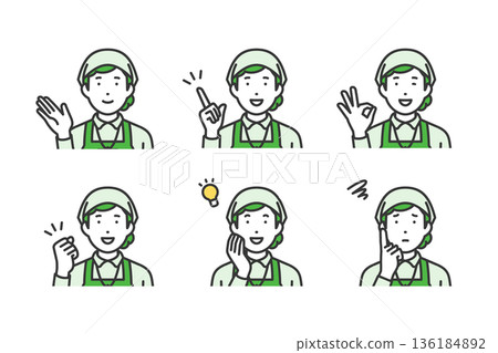 Female store clerk, gesture pose set 136184892