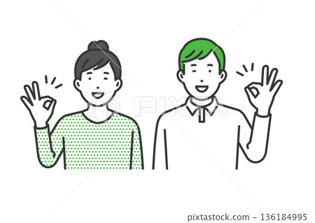 OK sign, casual clothes men and women OK sign, casual clothes men and women 136184995