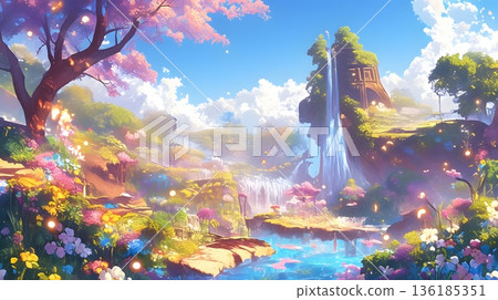 森林景觀中一道絢麗的彩虹 136185351