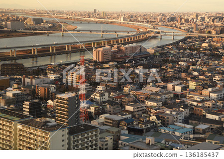 City at dusk 136185437