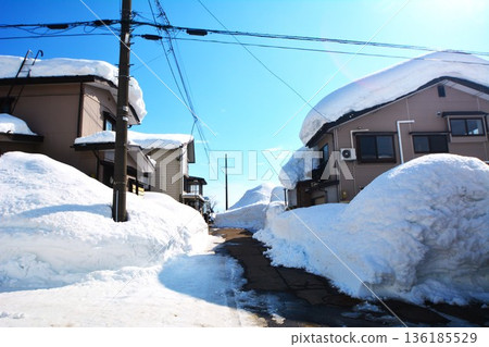 In a city in a snowy country with heavy snowfall In a city in a snowy country with heavy snowfall 136185529