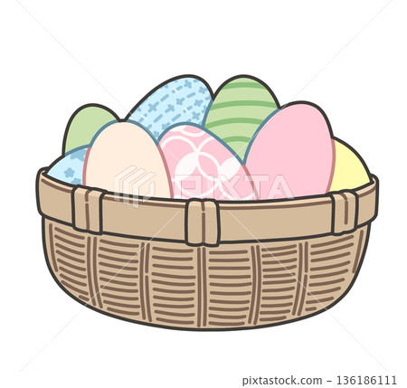 Illustration of a basket full of Easter eggs Illustration of a basket full of Easter eggs 136186111