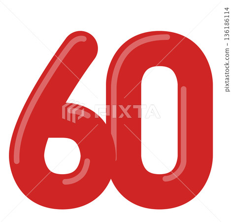 Cute and pop three-dimensional number "60" illustration material 136186114