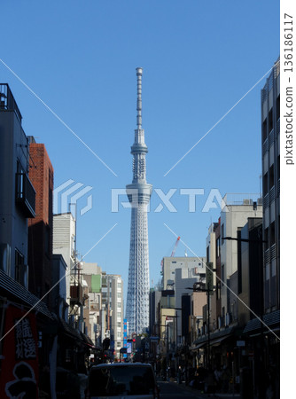 冬日天空聳立著晴空塔 冬日天空聳立著晴空塔 136186117