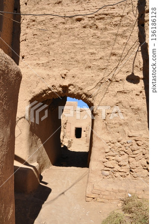 Iran, Silk Road, ruins near Yazd, Hanaq Citadel ruins, maze-like passages 136186128