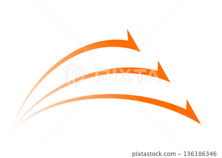 Orange curved arrow illustration moving forward from the bottom left | Simple material representing direction, flow, growth, and strategy Orange curved arrow illustration moving forward from the bottom left | Simple material representing direction, flow, growth, and strategy 136186346