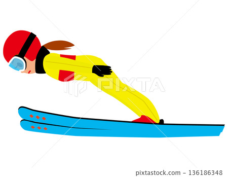 Illustration of a woman competing in a winter sports competition - Ski jumping 02 Illustration of a woman competing in a winter sports competition - Ski jumping 02 136186348