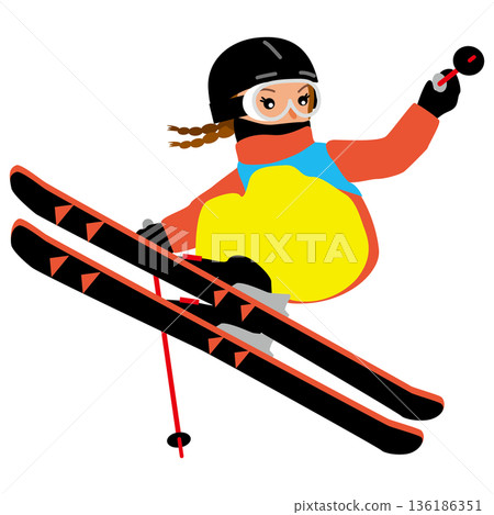 冬季運動比賽女子選手插圖:滑雪坡面障礙技巧賽 02 冬季運動比賽女子選手插圖:滑雪坡面障礙技巧賽 02 136186351