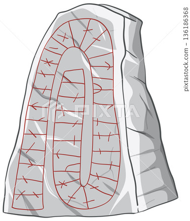 Ancient Viking Runestone Vector Illustration with Red Inscribed Symbols 136186368