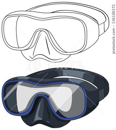 Diving Mask Vector Illustration in Outline and Colored Cartoon Style 136186372