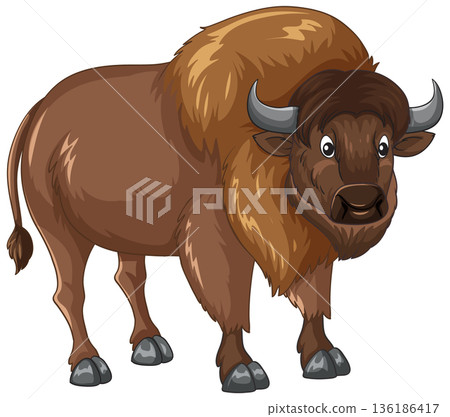 Cartoon American Bison Vector Illustration Standing on White Background Cartoon American Bison Vector Illustration Standing on White Background 136186417