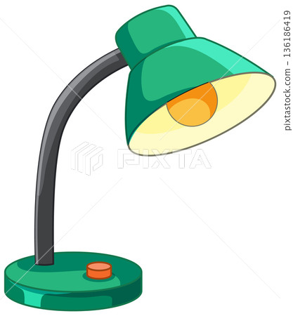 Green Adjustable Desk Lamp Vector Illustration with Glowing Light Bulb 136186419