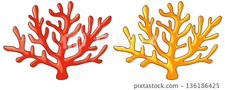 Red and Yellow Sea Coral Branch Vector Illustration on White Background Red and Yellow Sea Coral Branch Vector Illustration on White Background 136186425