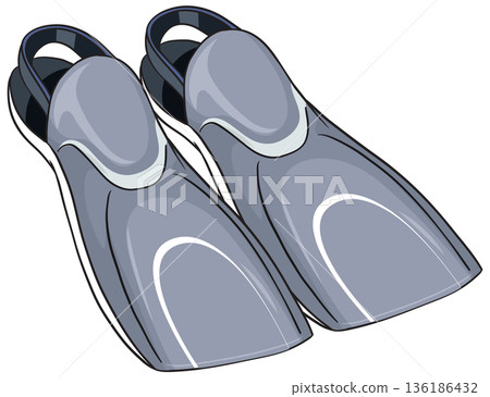 Pair of Grey Scuba Diving Fins Isolated on White Background 136186432