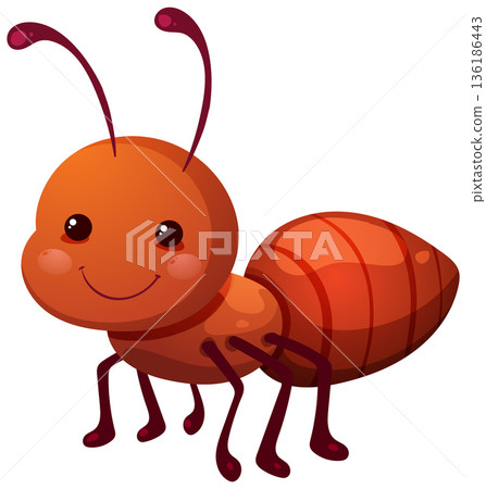 Smiling Cartoon Ant with Big Eyes and Antennae 136186443