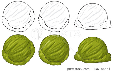 Vector Illustration of Vanilla and Matcha Green Tea Ice Cream Scoops Vector Illustration of Vanilla and Matcha Green Tea Ice Cream Scoops 136186461