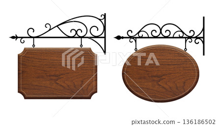 European-style antique sign made of iron and wood European-style antique sign made of iron and wood 136186502