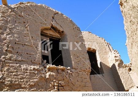 Iran, Silk Road, ruins near Yazd, Hanaq Citadel ruins, multi-story adobe building Iran, Silk Road, ruins near Yazd, Hanaq Citadel ruins, multi-story adobe building 136186511