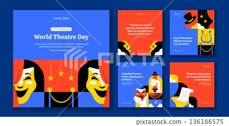 World Theatre Day Flat Cartoon Hand Drawn Social Media Post Illustration Template 136186575